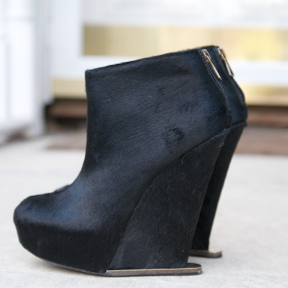 COPY - BCBGMAXAZRIA• Rare Pony Hair Runway Wedges